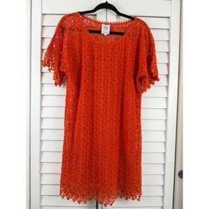 Yoana Baraschi Crochet Lace Dress Women L Orange Short Sleeve Boho Tunic Top